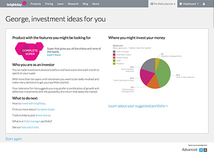 Screenshot of portfolio outcome