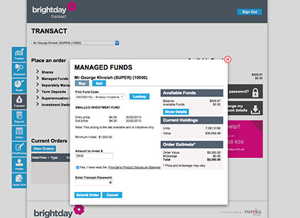 Screenshot of managed funds listing